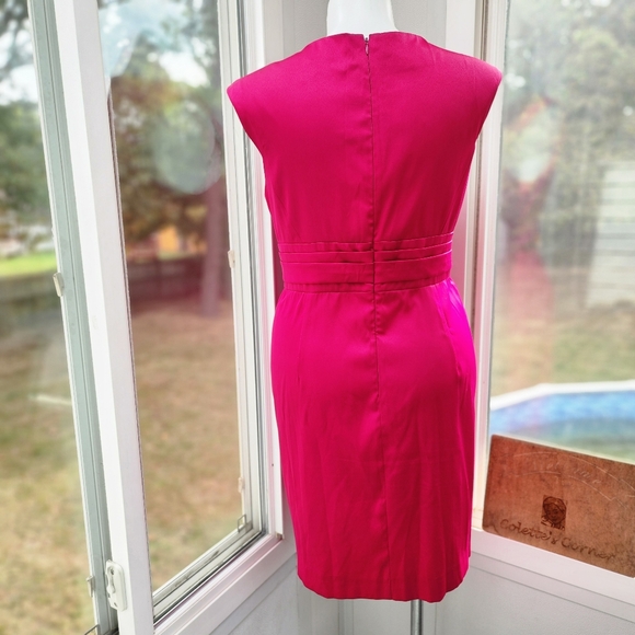 London Times Fushia Pink Midi Bow Tie Waist Dress - Picture 3 of 12
